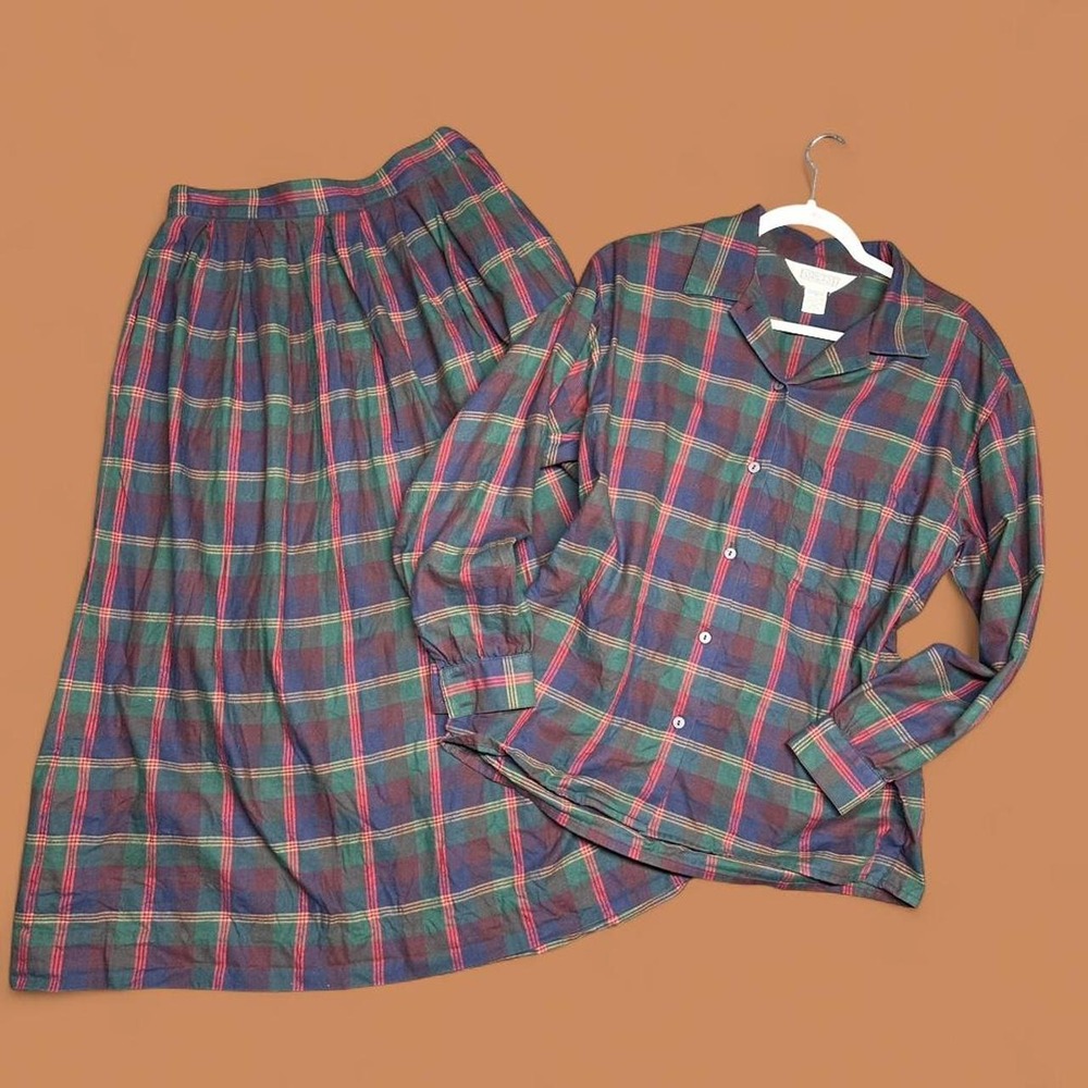 Vintage Plaid Whimsygoth Cottagecore Skirt Set Pleated Dark Fairy twee retro